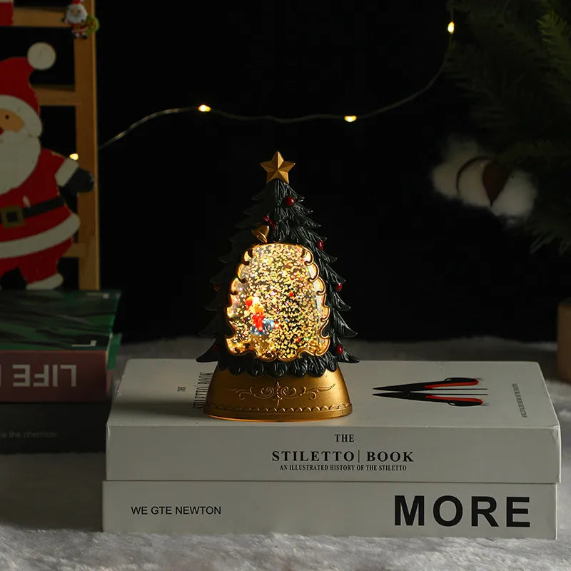 Christmas Decoration Santa Claus Plastic Figurine Water-Filled Night Lamp Decorative Crystal Light Christmas Party Gift