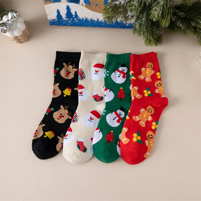 Cartoon Mid-Calf Women's Socks Deer Snowman Santa Claus Christmas Cotton Socks Trendy Autumn Winter Fashion Socks Gift