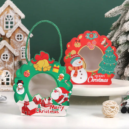 Portable Christmas Santa Claus Cartoon Candy Packaging Box Biscuit Box Snowflake Snack Box For Children Holiday Gift Box