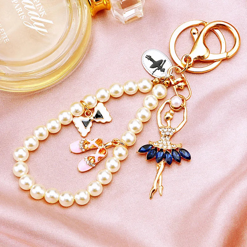 elegant princess cute bow knot shoe imitation pearl alloy women's bag pendant keychain