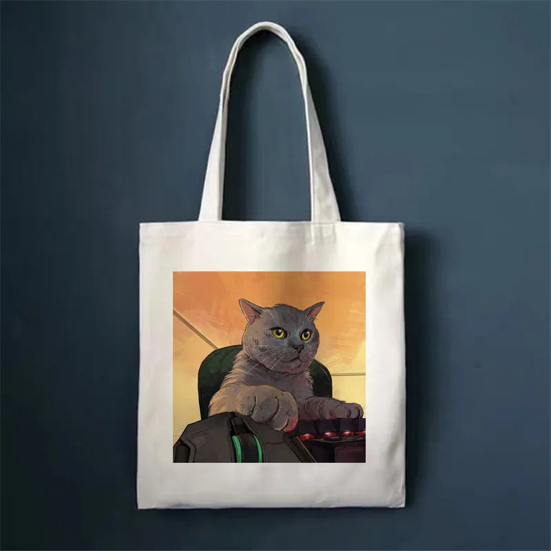 women's simple style cat shopping bags