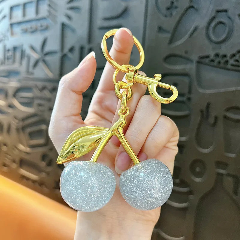 Fashionable Cherry Shiny Dust Keychain Bag Charm Car Keychain Toy Grabber Cute Resin Gift For Christmas Valentine's Day Wedding Graduation Birthday