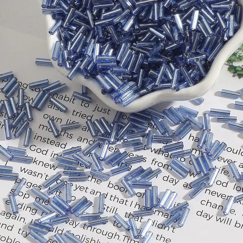2*7mm filled silver tube beads glass rice beads handmade diy jewelry accessories necklace clothing hand sewn beads material