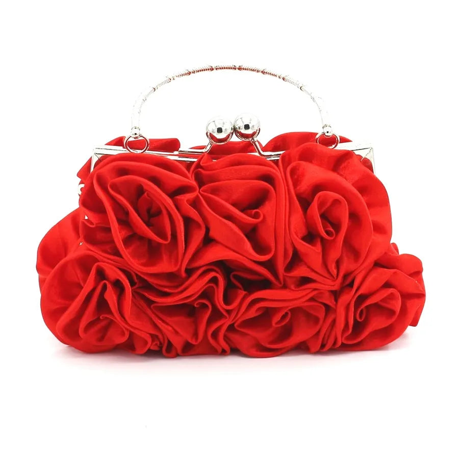 Sweet Elegant Rose Flower Handbag Evening Bag Bridal Maidsmaid Bridesmaid Handheld Crossbody Silk Satin Printed Floral Bag