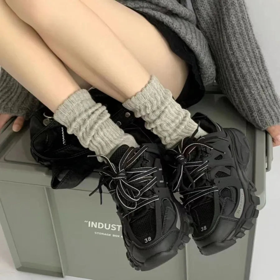 Autumn and Winter Classic pure color socks  solid color mid-calf pile socks thick thread socks women's long wool calf socks