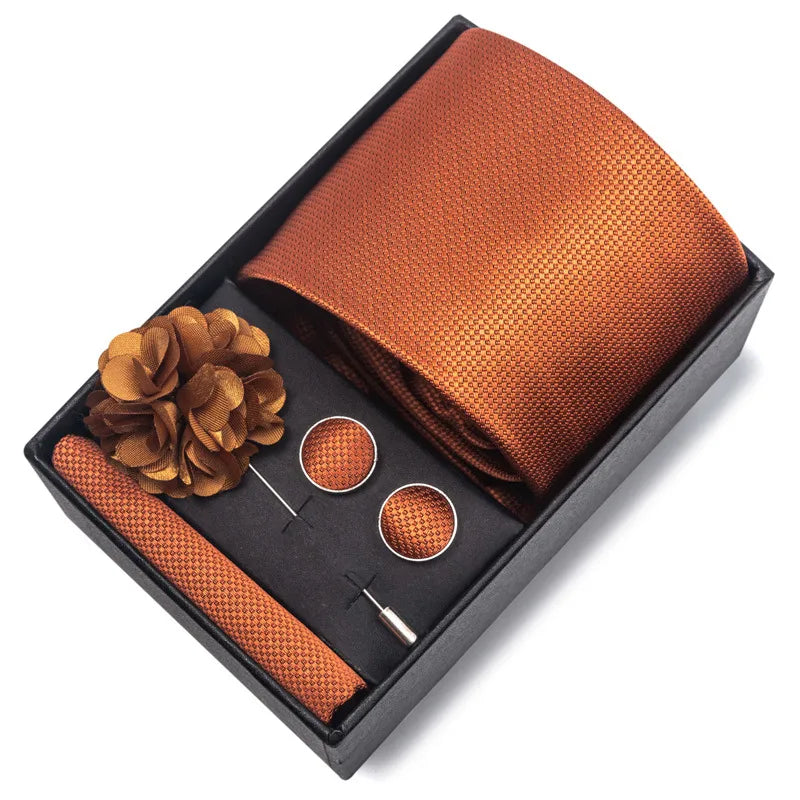 commute geometric stripe cashew nuts polyester yarn men's square scarf cufflinks tie