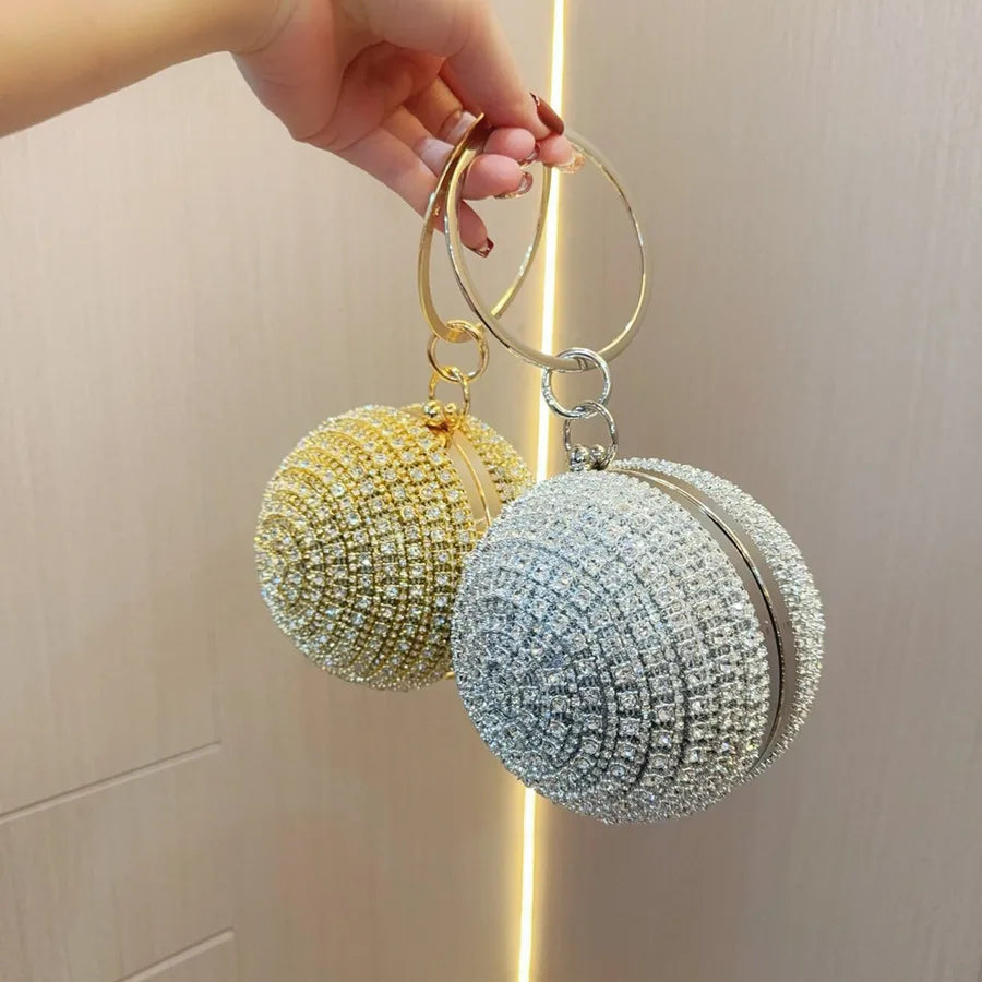 New  fashion banquet bag party  evening bag round spherical silver mini bag hand carrying evening bag