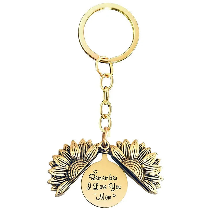 1 piece retro letter plant flowers metal plating keychain