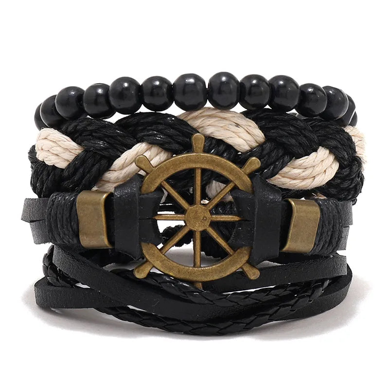 fashion cross letter pu leather beaded unisex bracelets 4 pieces