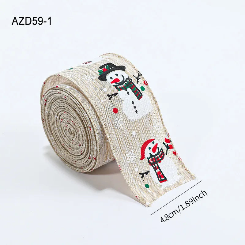 Christmas Cartoon Snowman Printed Decorative Ribbon Fabric Tree Flower Ring Gift Butterfly Knot Decorations Bohemian American Style