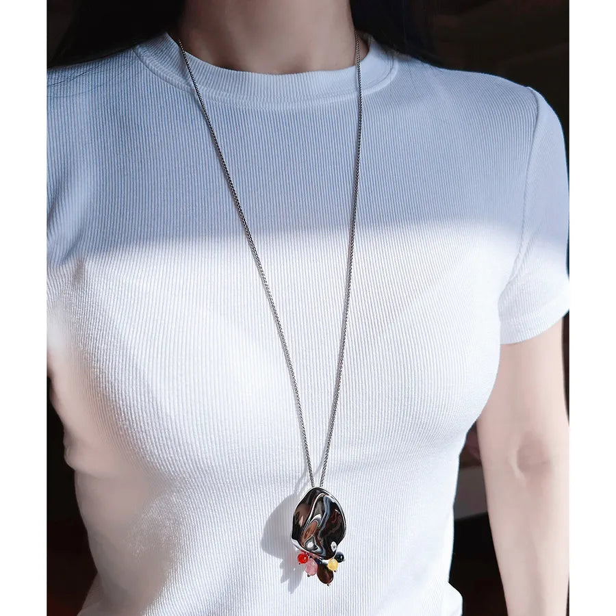 Exaggerated Leaf Oval natural stone Tiger Eye Brass 24K Gold Plated Natural Stone None Sweater Chain In Bulk