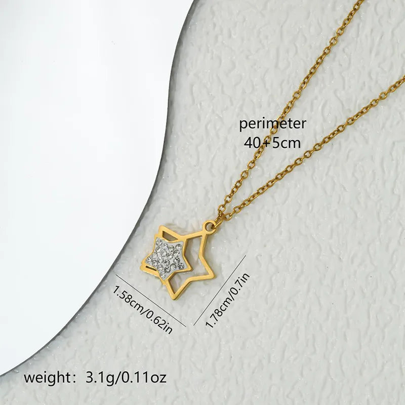 Wholesale Jewelry Elegant Cute Artistic Star 304 Stainless Steel Zircon Inlay O-shaped chain Pendant Necklace