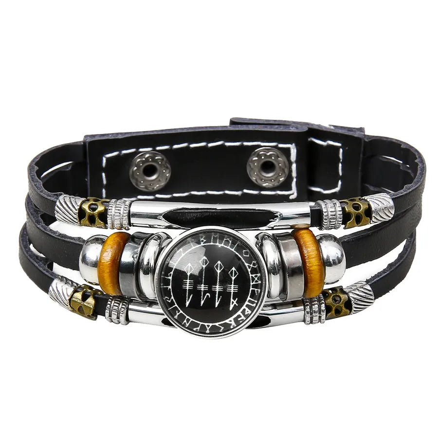Hot Sale Viking Pirate Compass Pattern Leather Bracelet   Retro Multi-Layer Beaded Bracelet