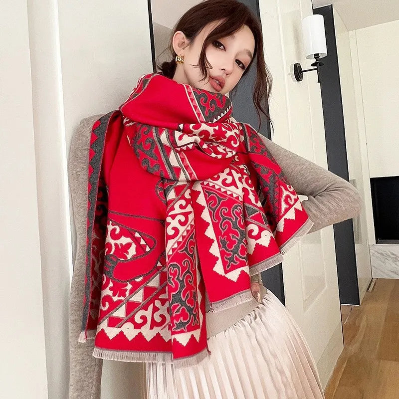 Unisex Basic Color Block Flower Acrylic Scarf