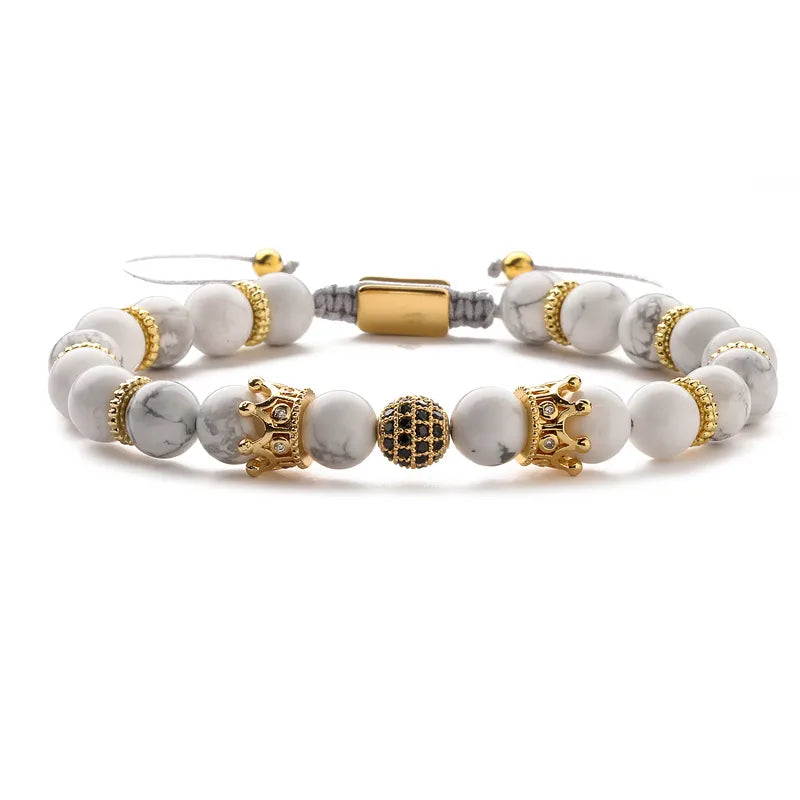 retro roman style geometric howlite stone tiger eye beaded inlay zircon unisex bracelets