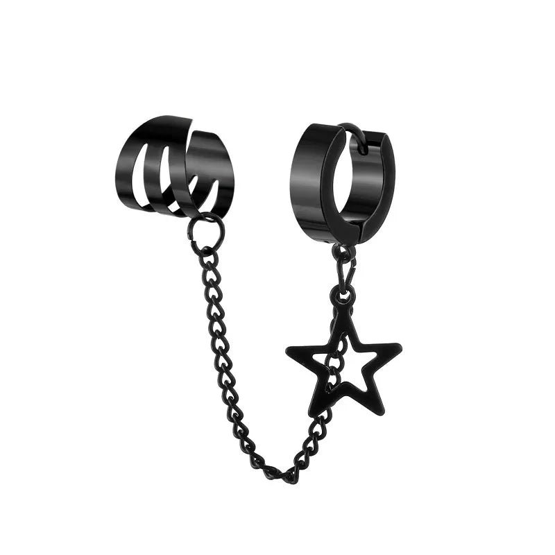 1 Piece Halloween Punk Cross Star Skull Plating Titanium Steel Drop Earrings