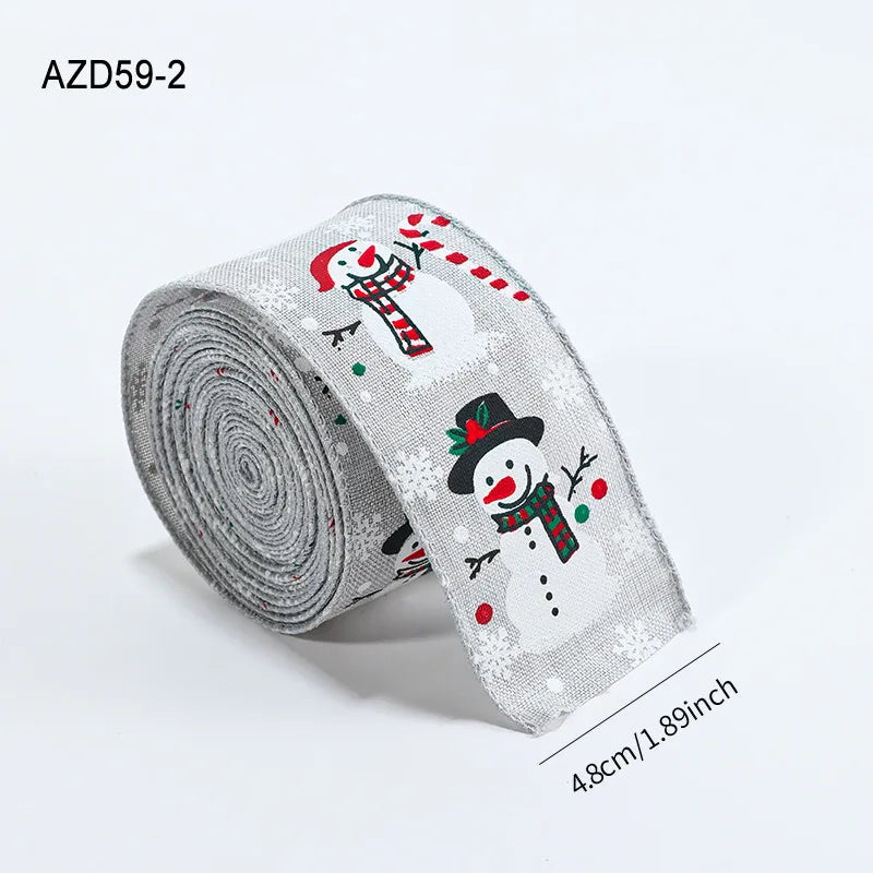 Christmas Cartoon Snowman Printed Decorative Ribbon Fabric Tree Flower Ring Gift Butterfly Knot Decorations Bohemian American Style