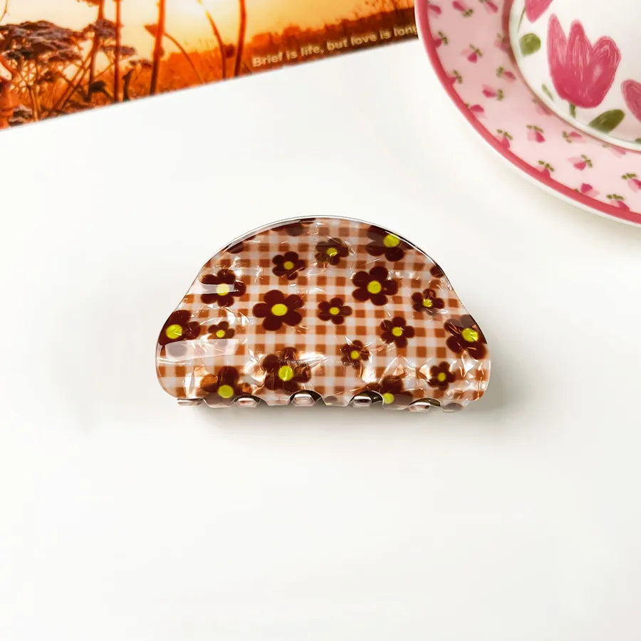 Retro PVC Floral Print Hair Claw New Elegance High-End Feeling Bun Shark Clip Small Flower Hair Clip Hair Accessories