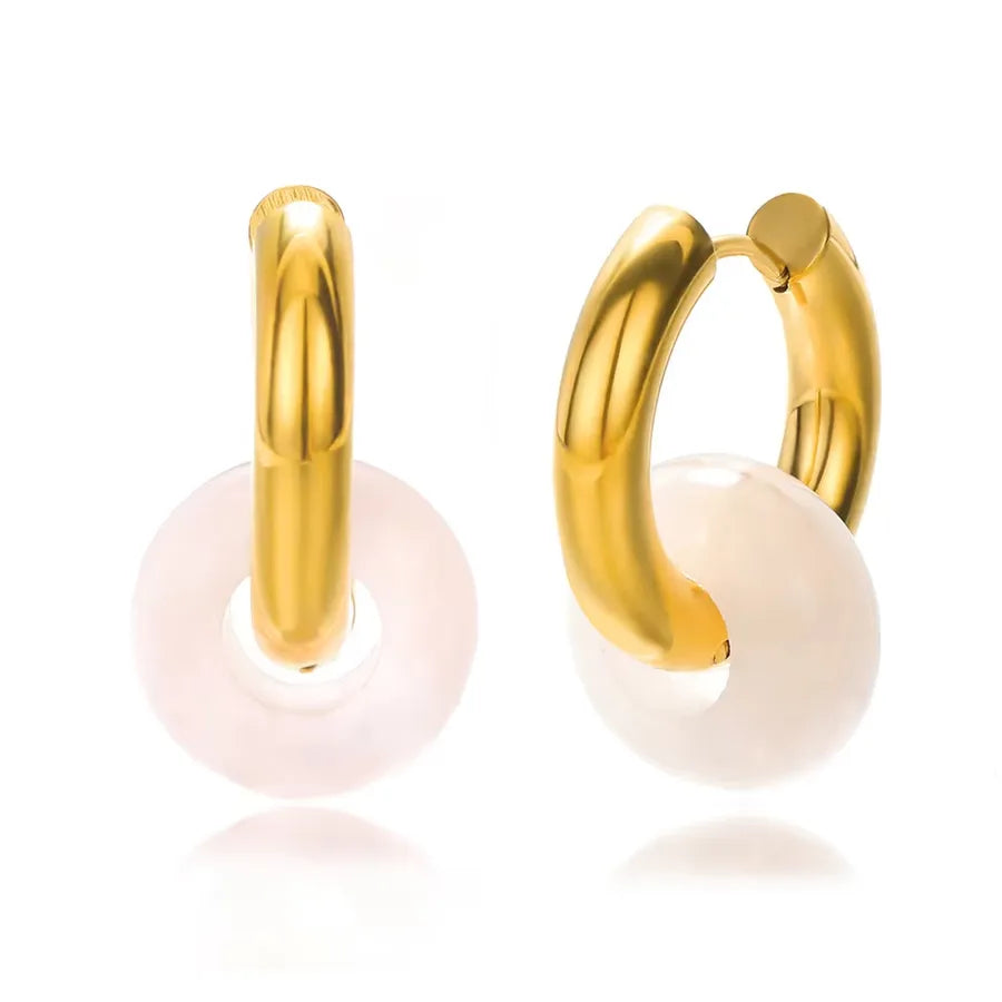 1 Pair Vintage Style Geometric Plating 304 Stainless Steel natural stone 18K Gold Plated Earrings
