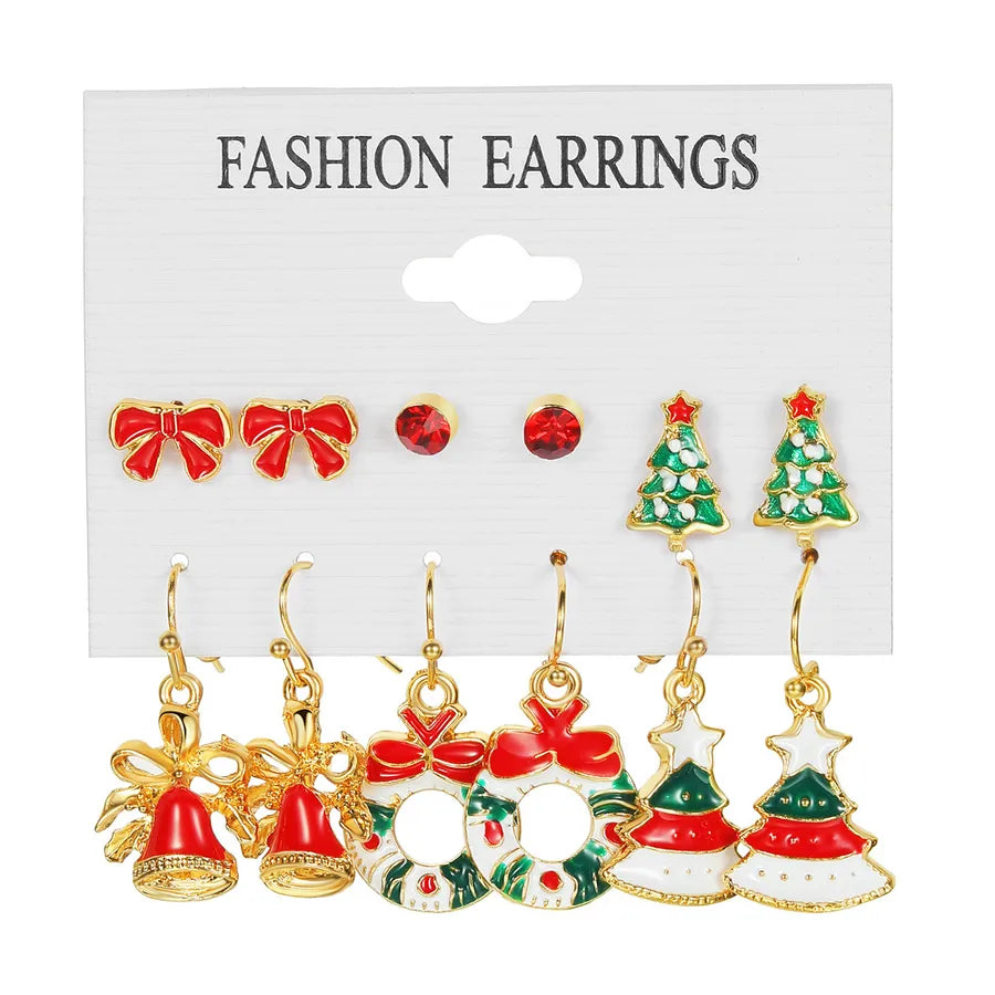 6 Pairs Christmas Ethnic Style Cartoon Character Christmas Tree Enamel Alloy Earrings
