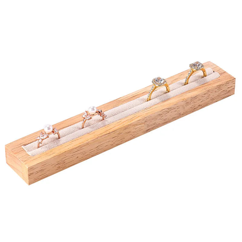 Rectangular Wooden Jewelry Ring Display Stand Holder Plate For Couple Rings High-End Craft Joining Style Jewelry Props