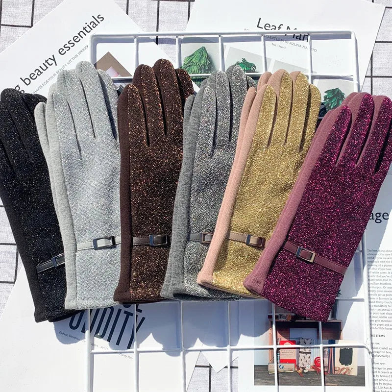Fashionable Autumn and Winter EL Wire AB Version Women's Gloves Fleece Lined Outdoor Driving Touch Screen Embroidered Gloves