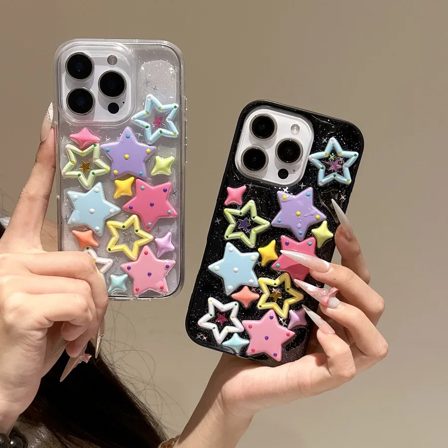 Colorful Star Cute Phone Case For Apple 16Promax iPhone 17 New Model Transparent Black Handmade Customizable Mobile Shell