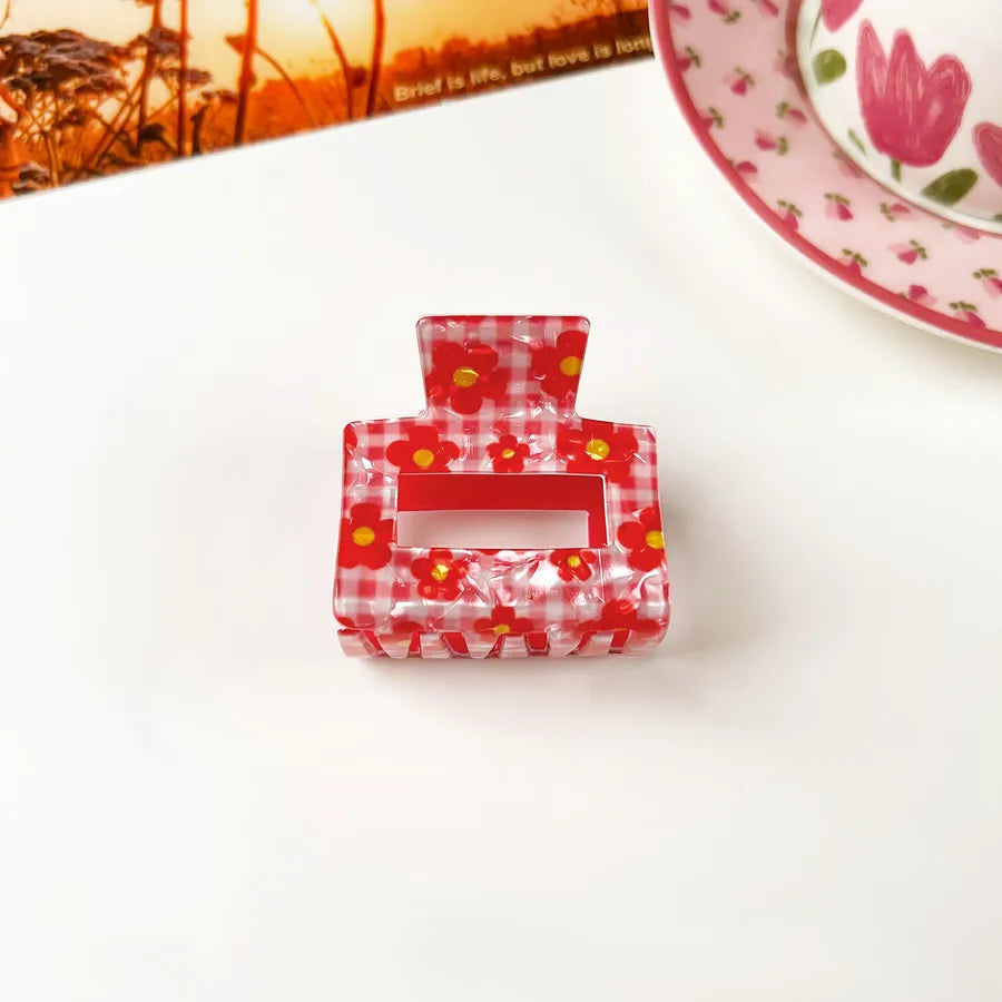 Retro PVC Floral Print Hair Claw New Elegance High-End Feeling Bun Shark Clip Small Flower Hair Clip Hair Accessories