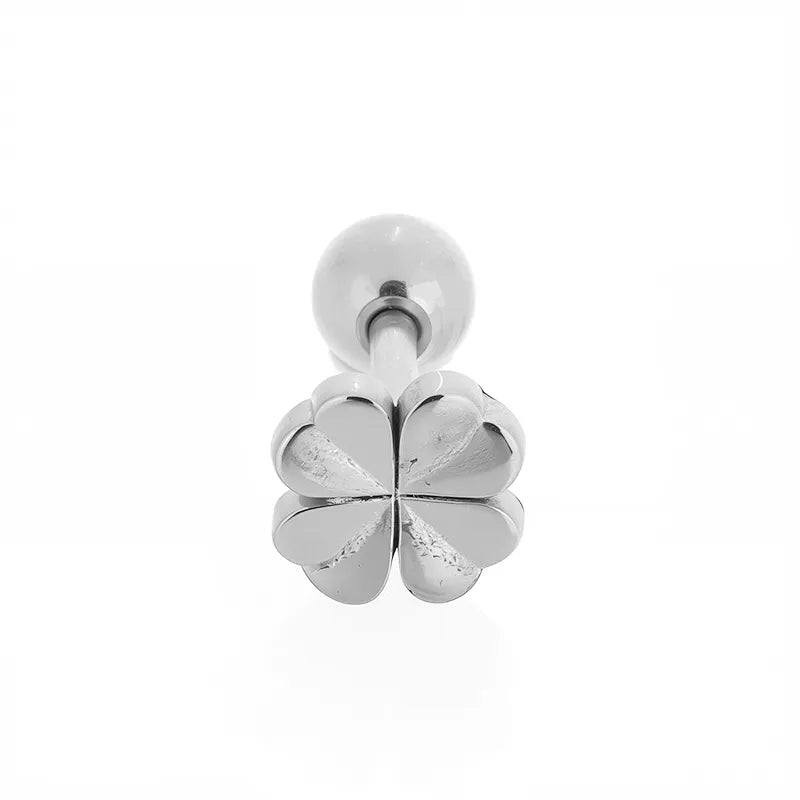 1 Piece Casual Nordic Style Punk Four Leaf Clover Wings Fish Tail Polishing Plating 316L Stainless Steel  Zircon 18K Gold Plated Screw Backs Ear Studs