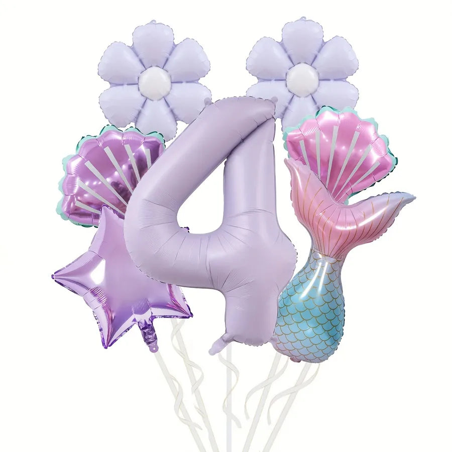 Mermaid Theme Balloon Set Daisy Aluminum Foil Balloon Bouquet Birthday Party Scene Decoration Props Tail Shell Balloons