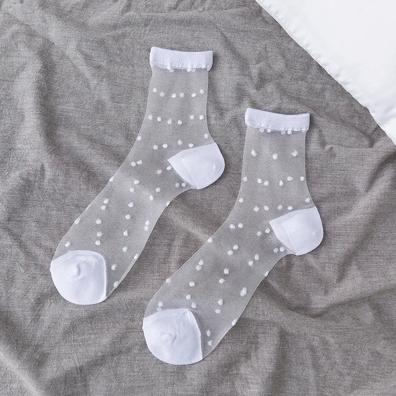 retro polka dot love vertical strips glass silk card silk socks women's tube socks wholesale