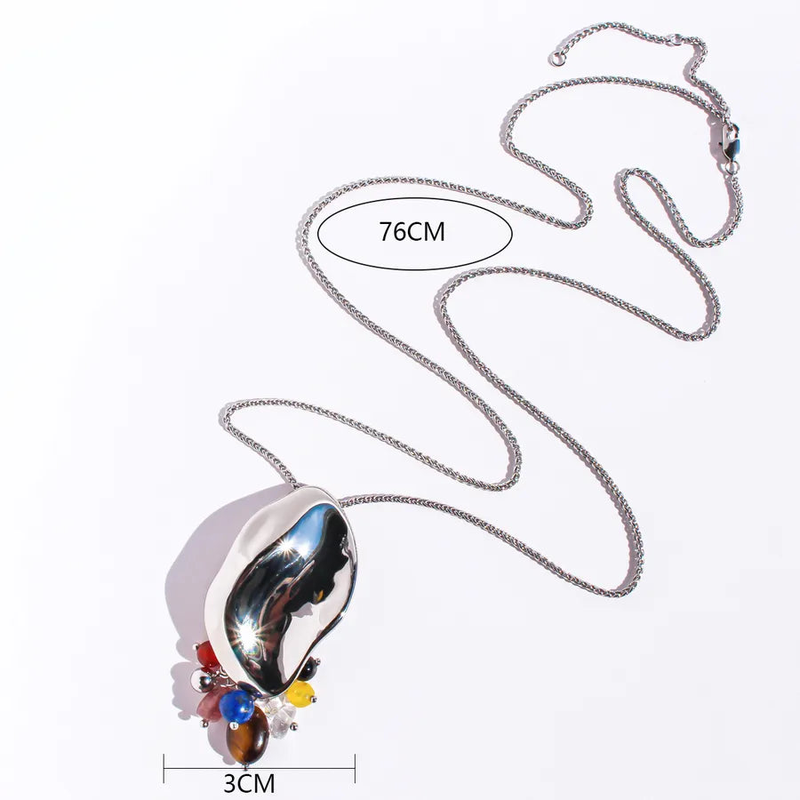 Exaggerated Leaf Oval natural stone Tiger Eye Brass 24K Gold Plated Natural Stone None Sweater Chain In Bulk