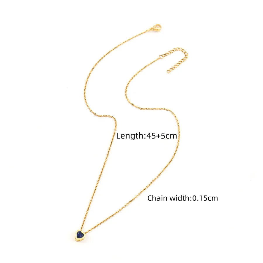 Wholesale Jewelry Elegant Simple Style Classic Style Heart Shape 201 Stainless Steel Artificial Crystal Inlay Pendant Necklace cable chain