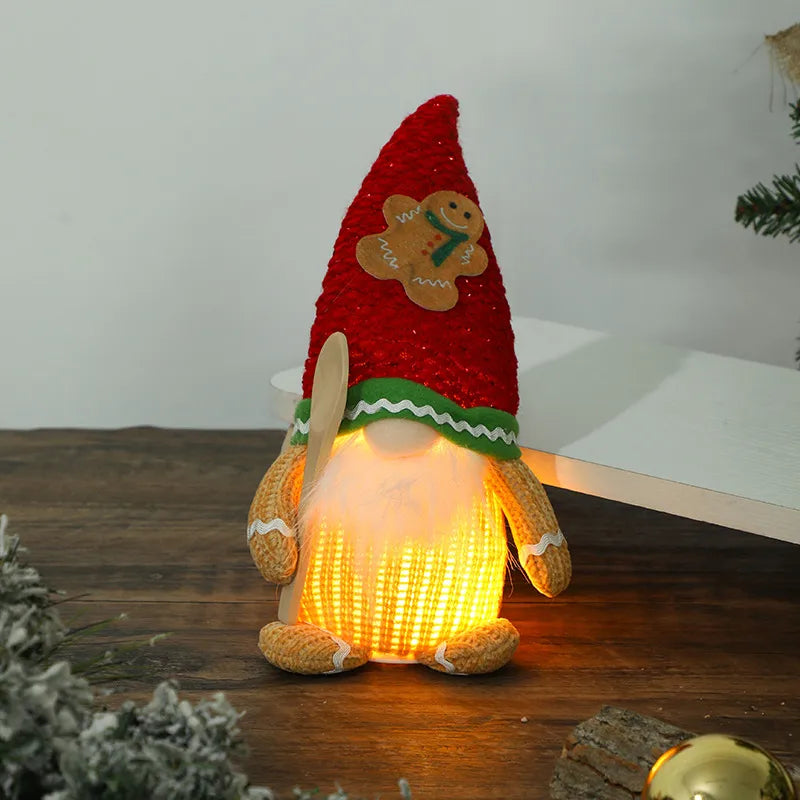 Christmas Decorations Gingerbread Man Stretching Dwarf Figure With Light Biscuit Man Doll Pendant Cartoon European Countryside Style Polyester