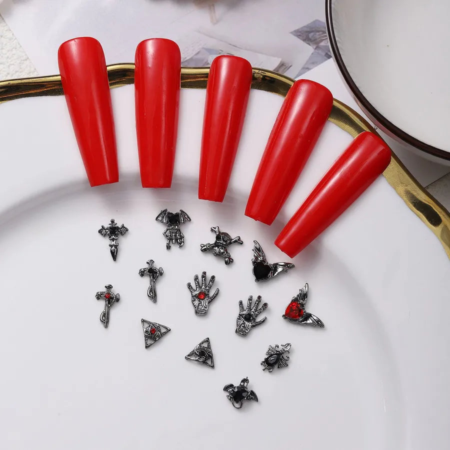 Halloween Dark Series Nail Ornament Three-Dimensional Diamond-Inlaid Cross Love Alloy Nail Accessories Wholesale