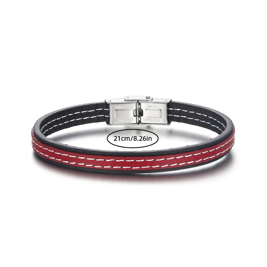Casual Color Block 304 Stainless Steel Pu Leather Polishing Men'S Bracelets