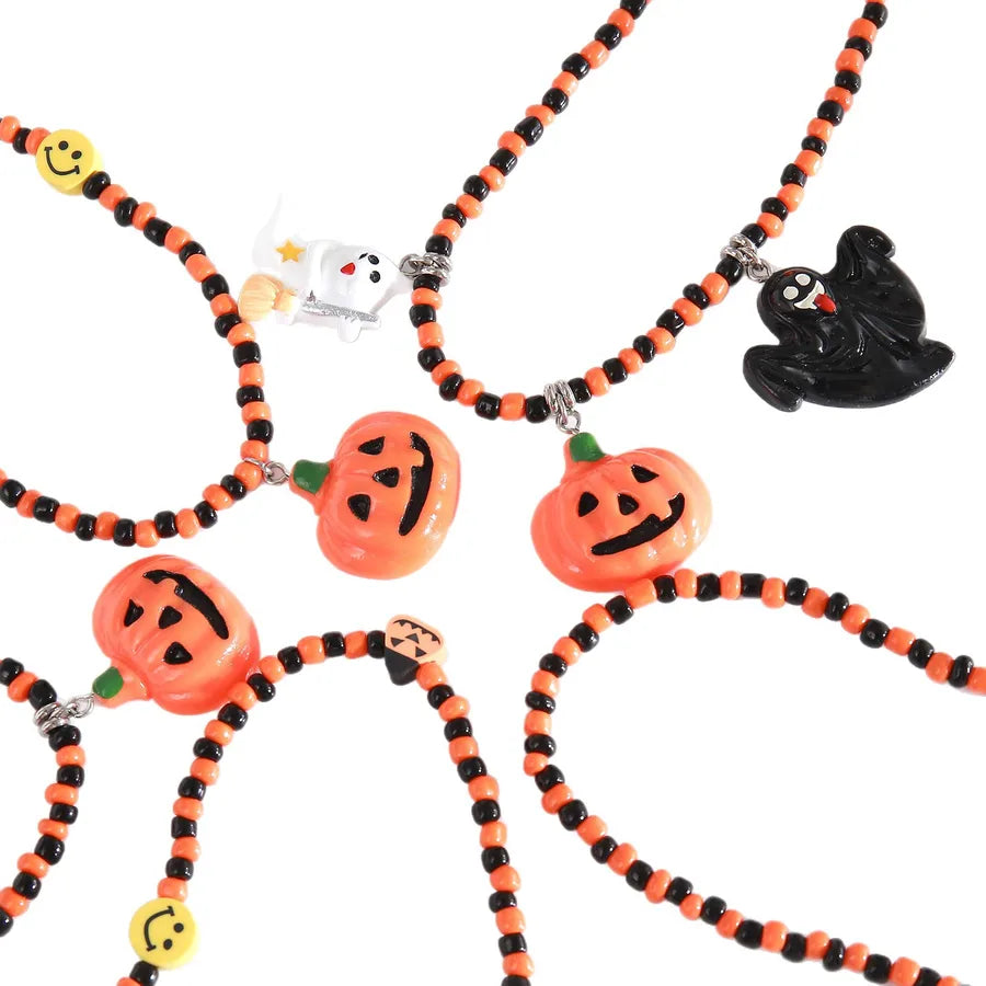 Gothic Halloween Pumpkin Smiley Pendant Necklace Bracelet Set Dark Style Resin Jewelry For Men And Women