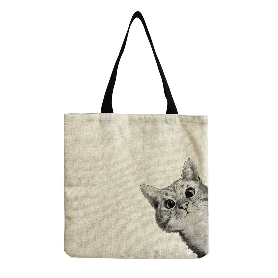 women's all seasons linen cat simple style square open canvas bag