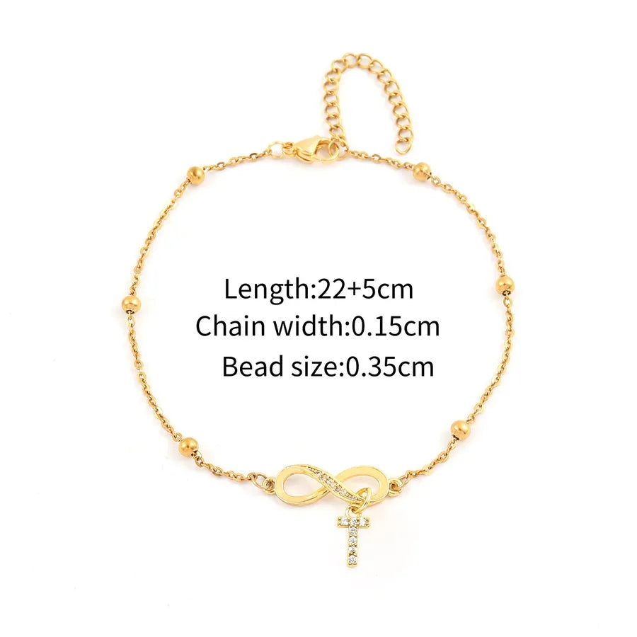 Wholesale Jewelry Simple Style Classic Style Letter Infinity 201 Stainless Steel Copper Zircon Anklet
