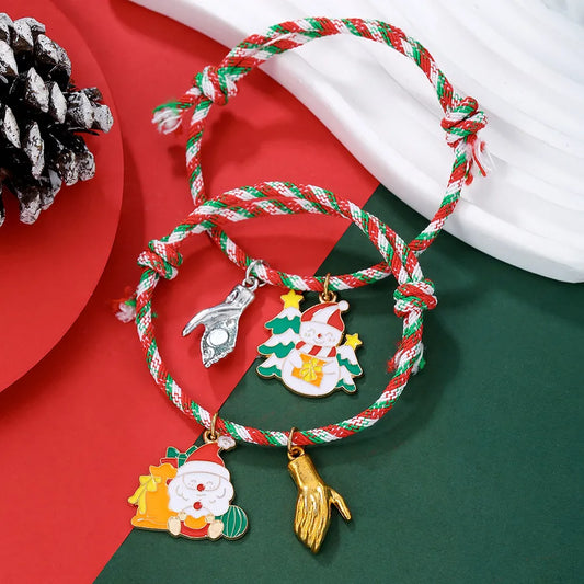 Christmas Hand Cord Bracelets Couple Matching Red And Green Mixed Color Hand Cords Two Packs Best Friend Bracelets