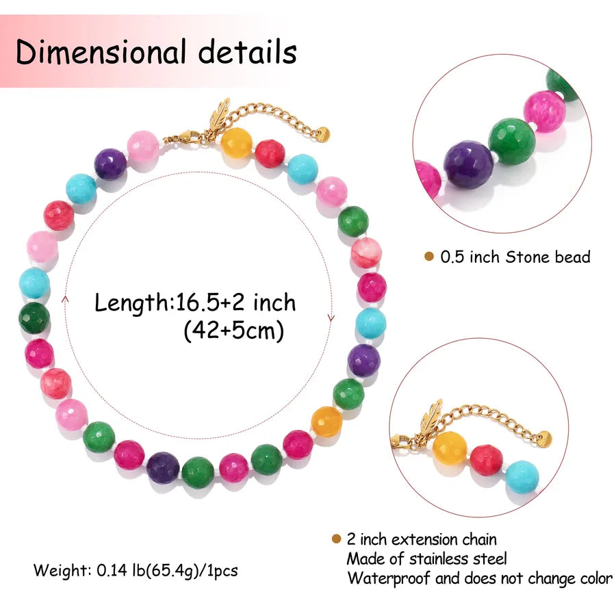 Elegant Geometric 304 Stainless Steel natural stone Beaded Chain Necklace In Bulk