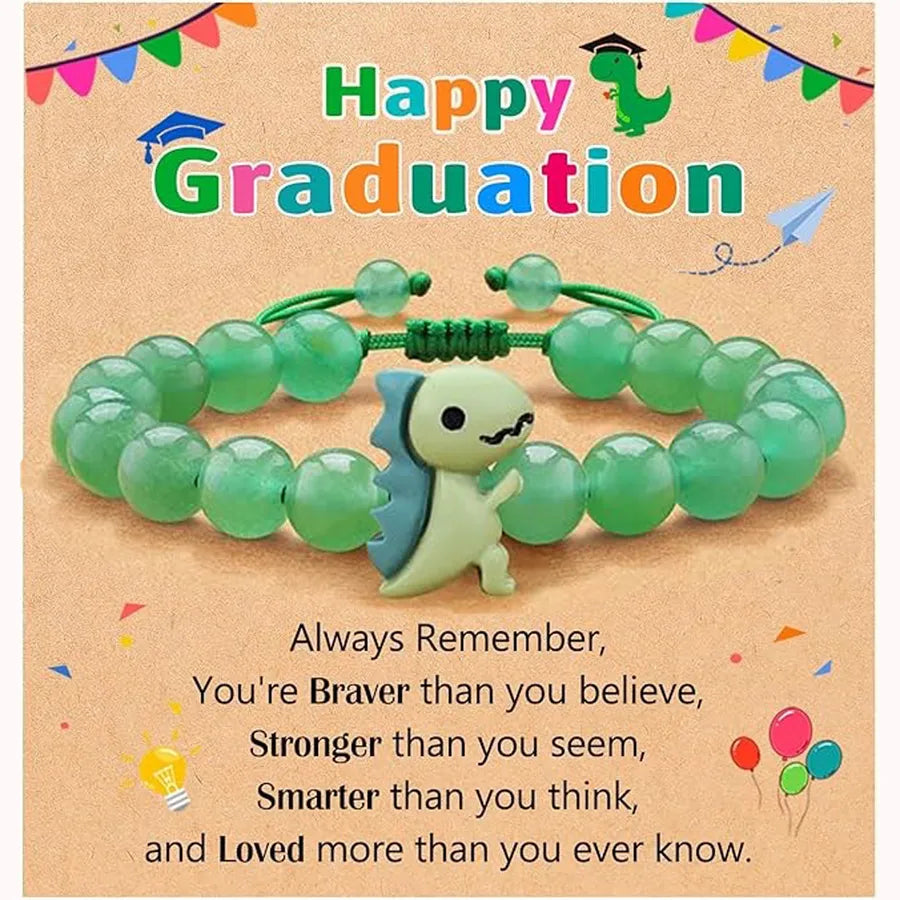 Fashionable Natural Stone Dinosaur Beads Bracelet For Back-To-School Graduation Birthday Gifts For Son Grandson Nephew Brother