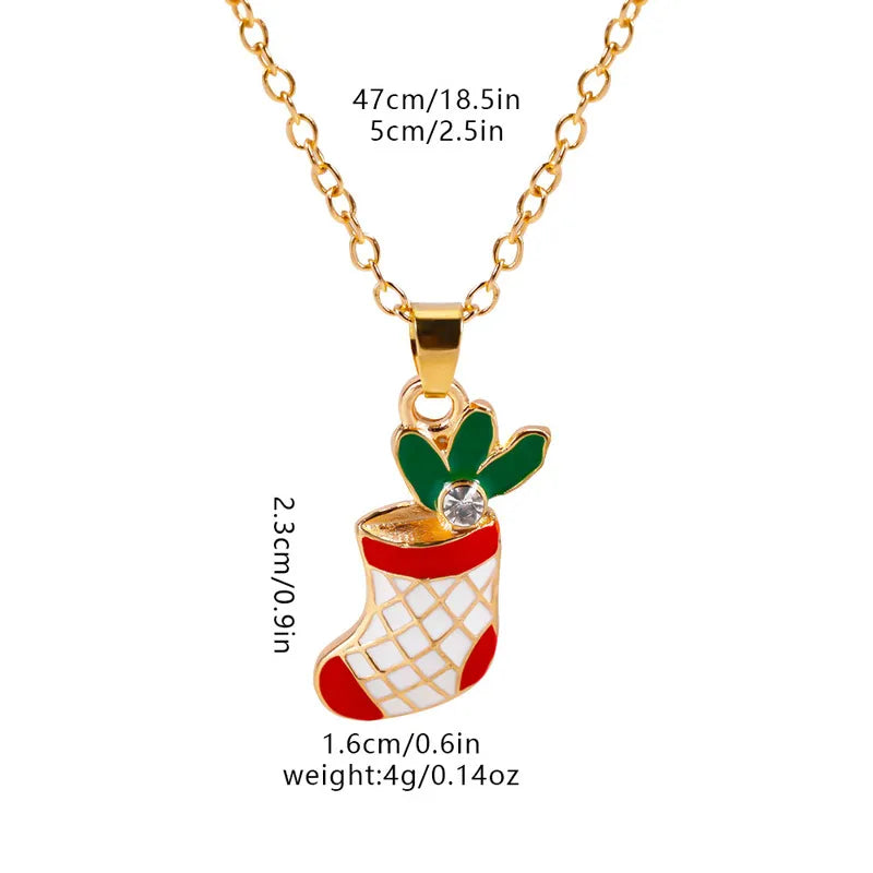Christmas Elements Deer Santa Claus Alloy Pendant Necklace Christmas Socks Drop Oil Bell Pendant Best Friend Jewelry