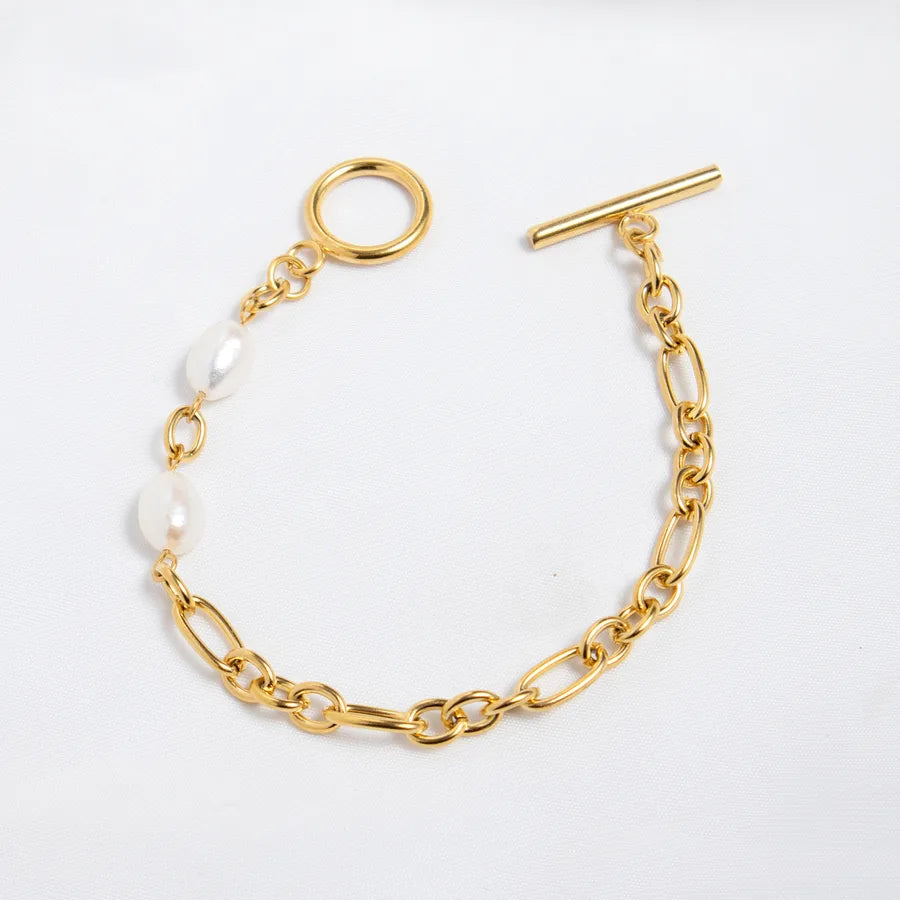 304 Stainless Steel Freshwater Pearl Plating Bracelets