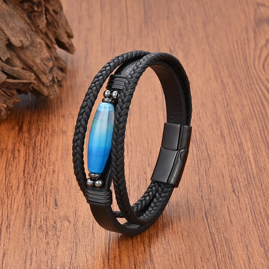 Vintage Style Classic Style Roman Style Geometric Leather rope Stone Metal Inlay Stone Men's Bracelets