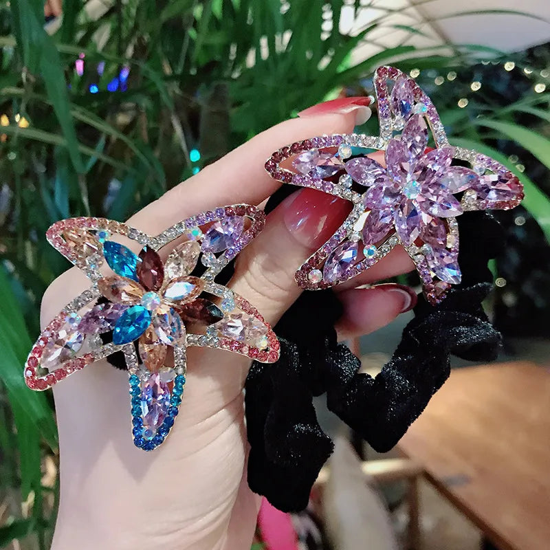 New Style Gold Velvet High-Grade Hair Ring Alloy Starfish Rhinestone High Elastic Hair Tie Bun Large Large Intestine Hair Ring