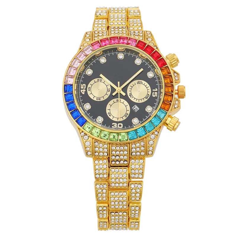 New  Explosions Three Eyes Fashion Color Diamond Calendar Black Disk Diamond Full Diamond Women's Watch Women's Watch Women's Watch