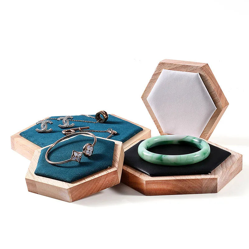 Jewelry Display Stand Earring Bracelet Necklace Ring Holder Wooden Hexagonal Structure Academic Style Crafted From Solid Wood