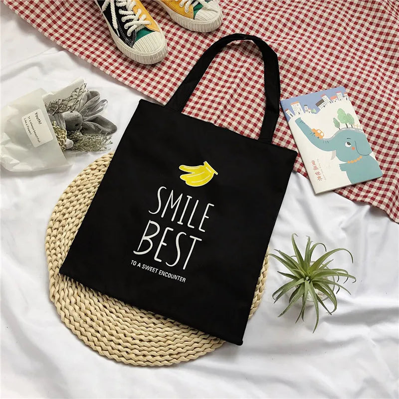 Women's Cute Basic Animal Letter Fruit Canvas Shopping bags