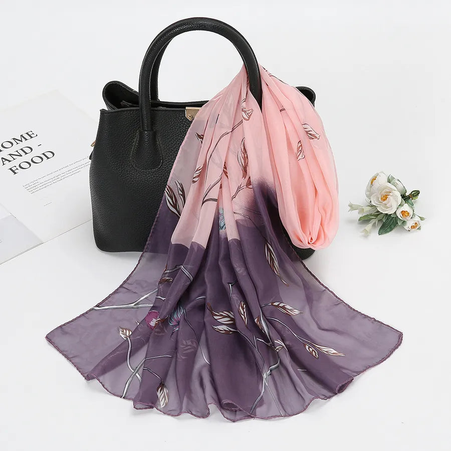 women's fashion plant chiffon printing silk scarves